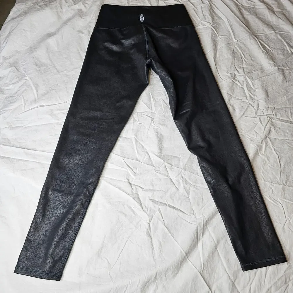 Free People Movement Women's Almost Famous Black Shiny leggings size Small - Picture 8 of 12